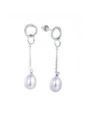 Natural Freshwater Pearl And Diamond Drop Earrings In 925 Silver