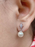 American Diamond And Pearl 925 Silver Dangler Earrings