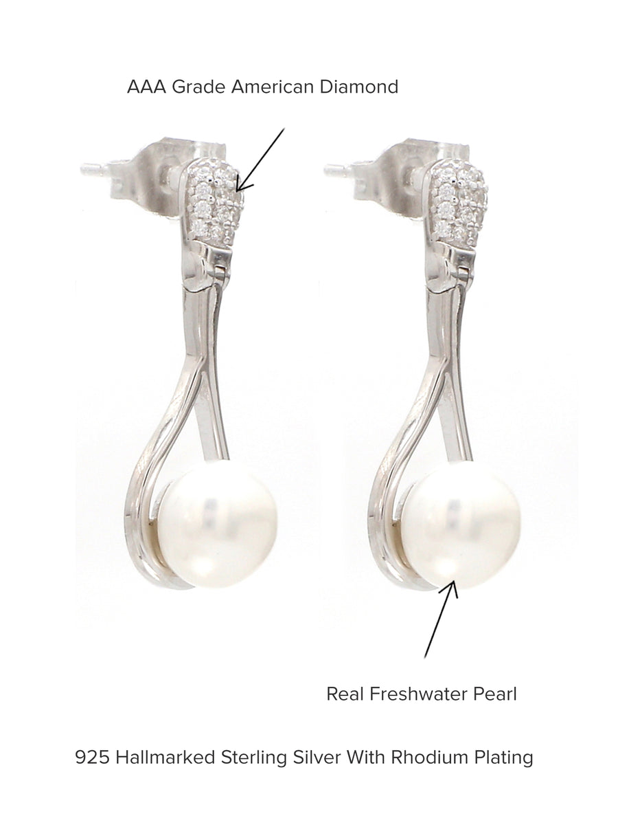 Silver Dangle Pearl Earrings