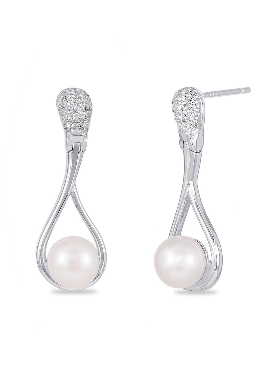 Silver Dangle Pearl Earrings