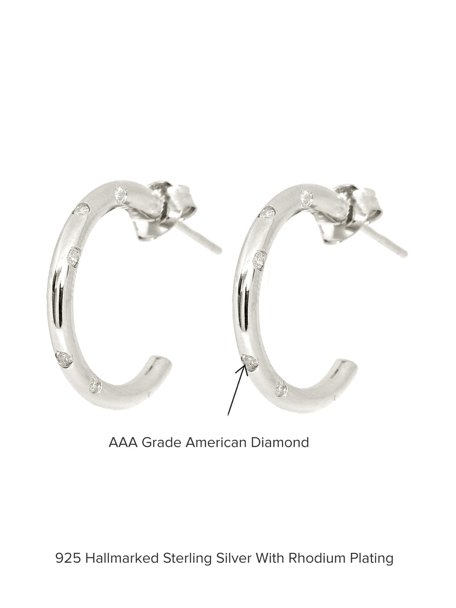 Ornate Silver Half Hoops