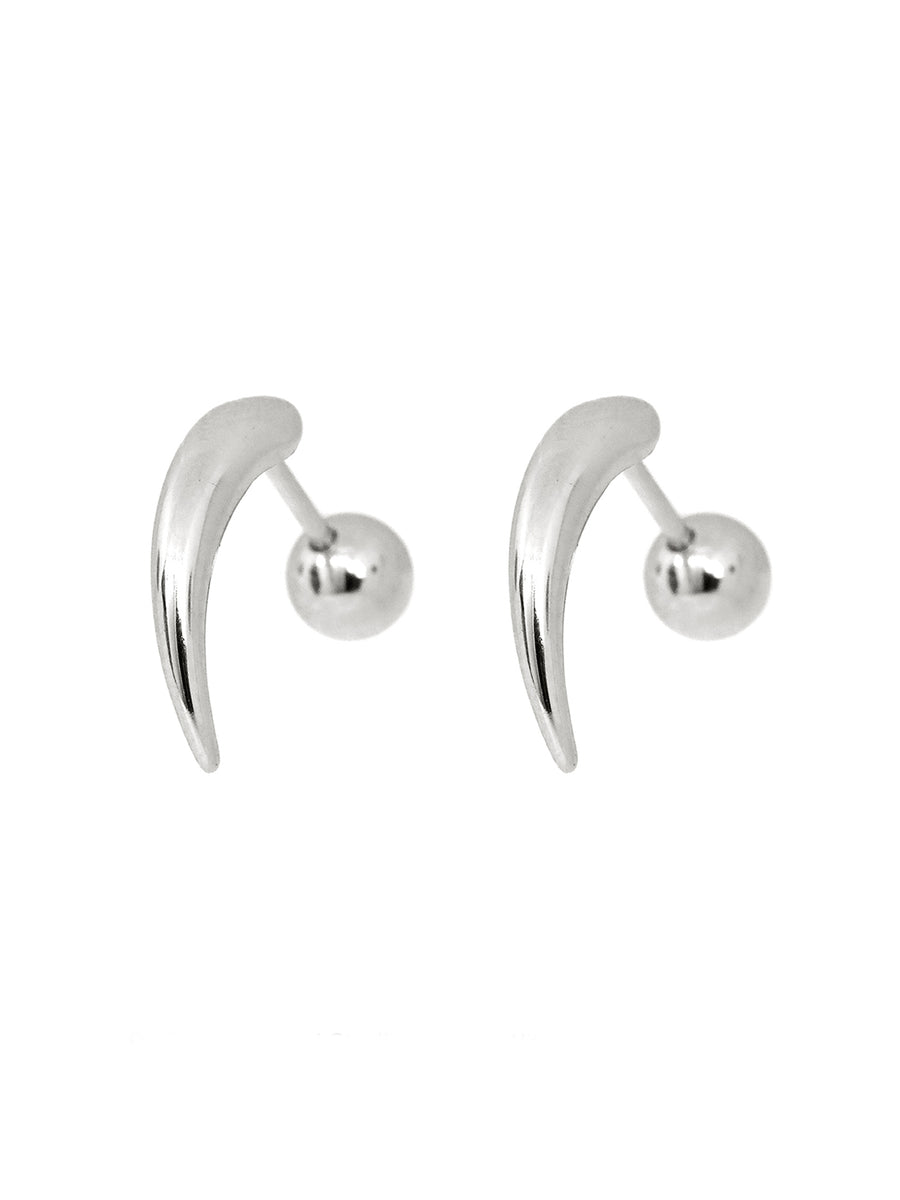 Two Way Curved Horn Earrings In Pure 925 Silver