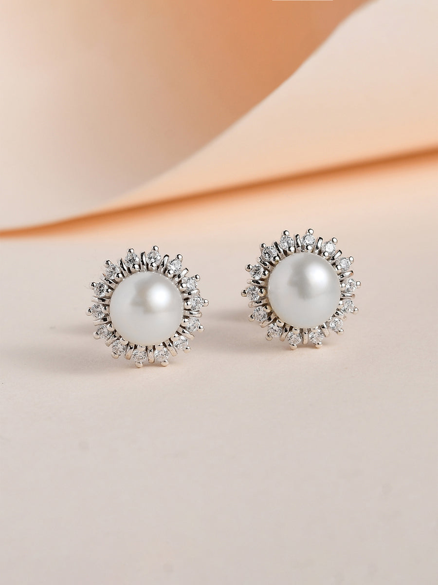 Ornate Jewels Pure Pearl Stud Earrings For Women