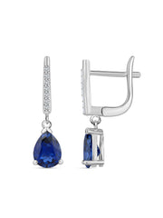 Blue Sapphire And American Diamond Dangle Earrings Made With 925 Sterling Silver-1