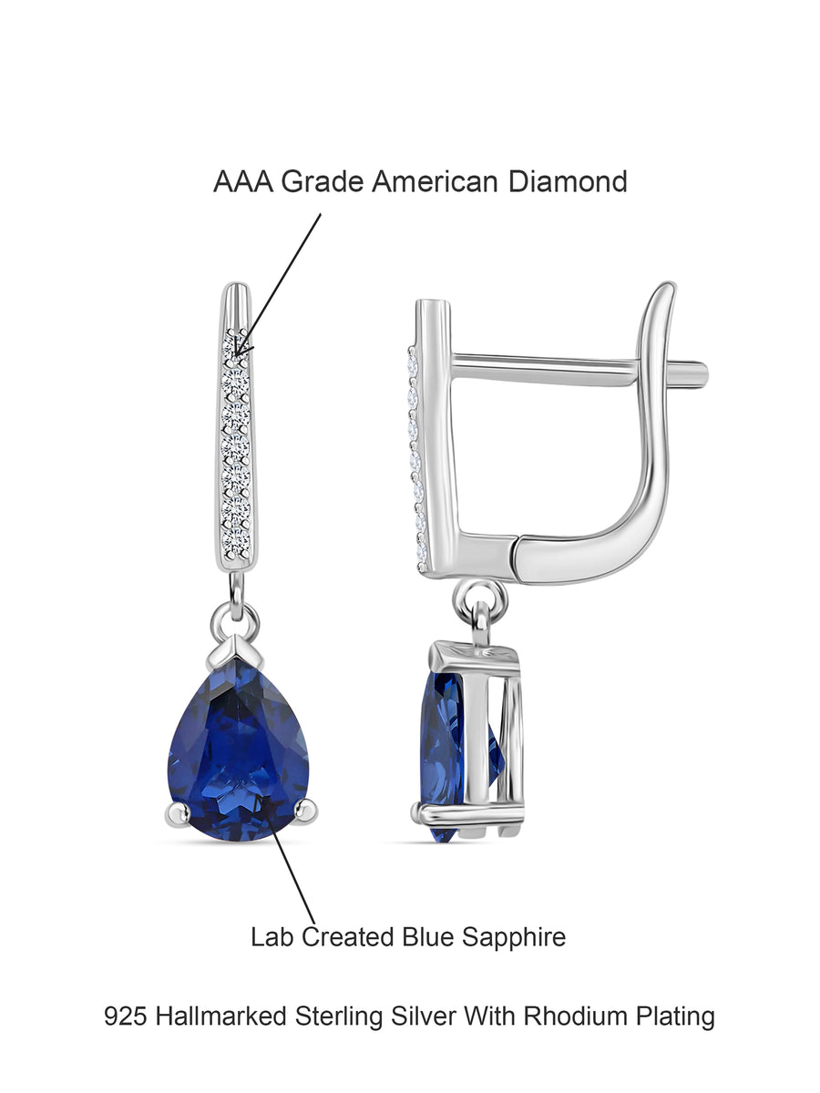 Blue Sapphire And American Diamond Dangle Earrings Made With 925 Sterling Silver-4