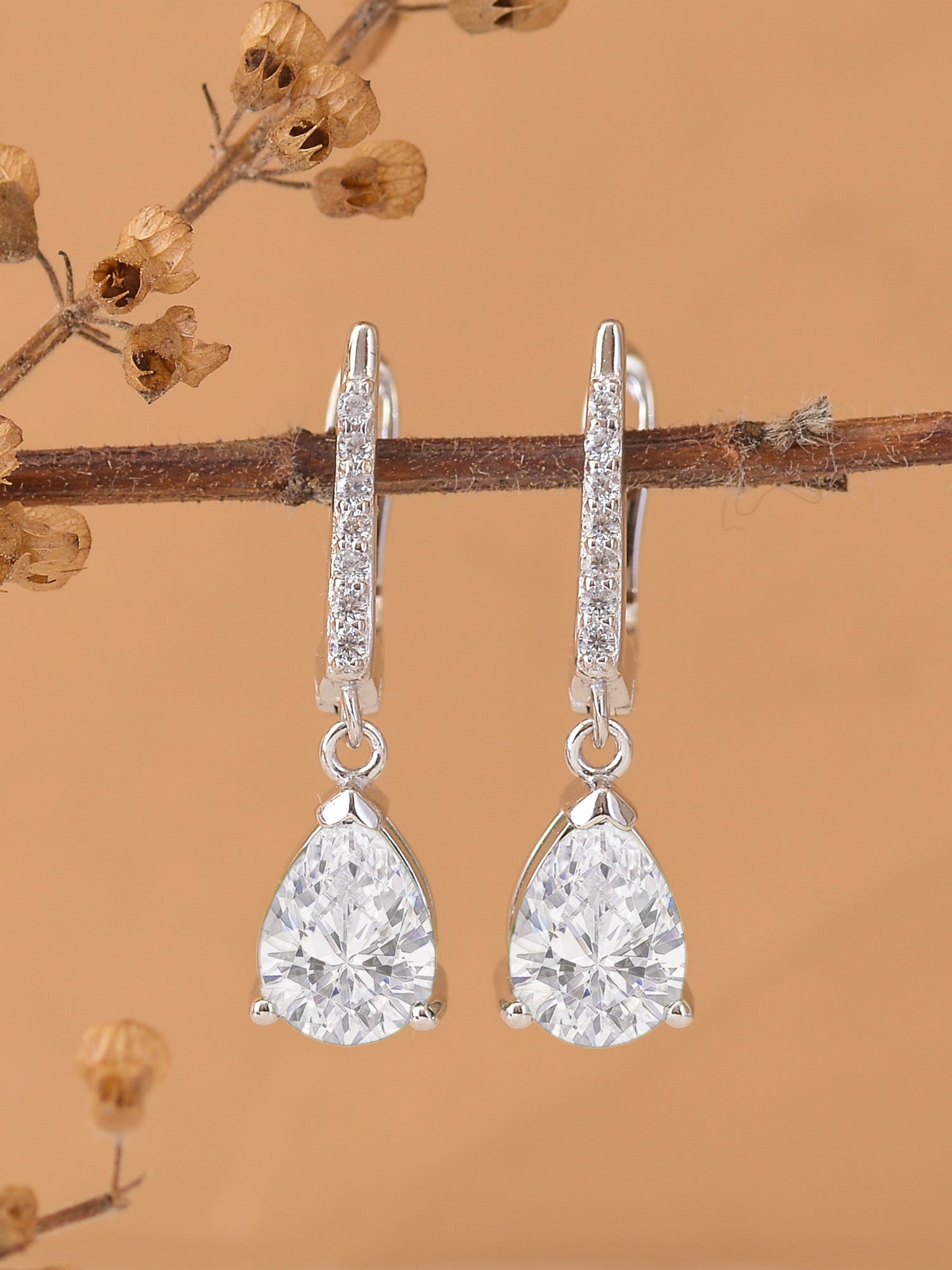 American Diamond Pear Drop 925 Silver Earrings For Women