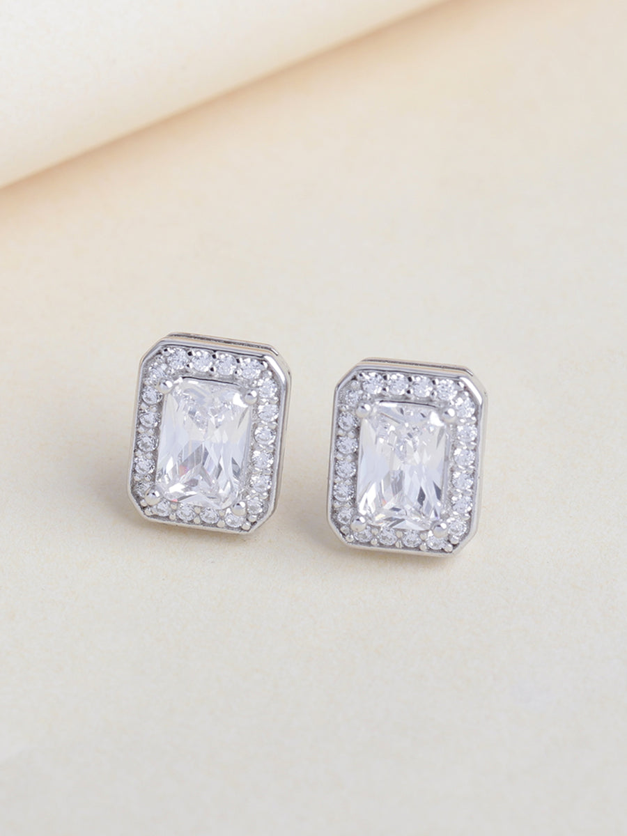 2 Carat American Diamond Cushion Cut Halo Studs In 925 Silver-1