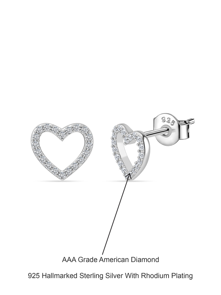 American Diamond Heart Stud 925 Silver Earring For Her-6