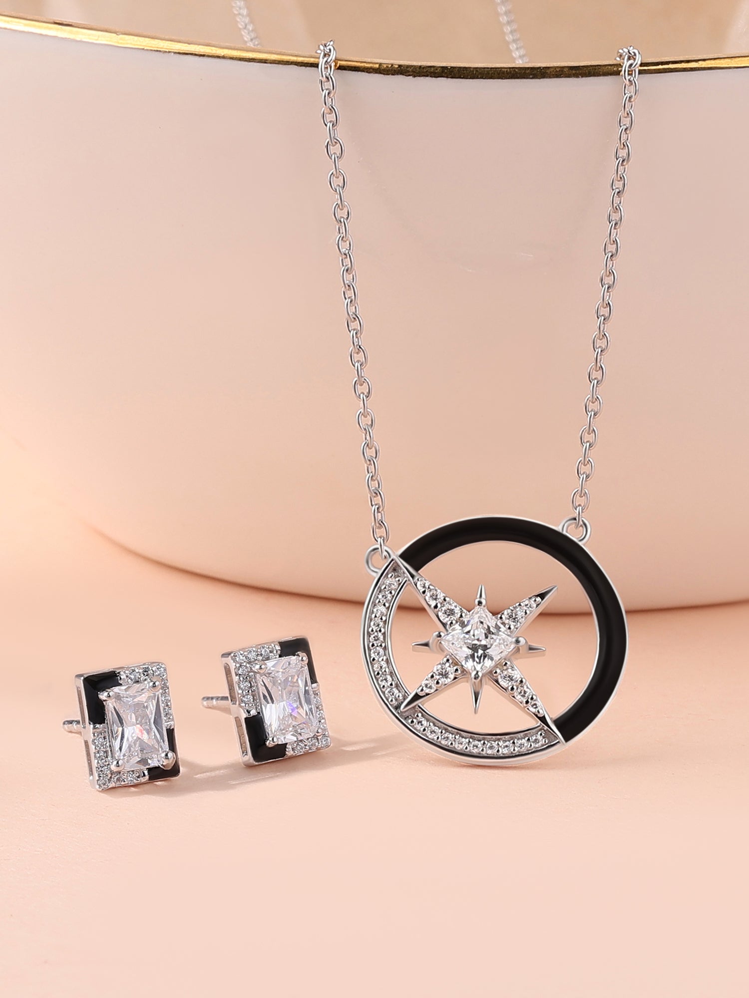 Black Enamel Jewellery Set For Women