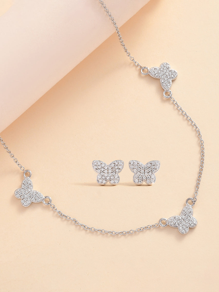 Butterfly Charm Necklace With Earrings For Women
