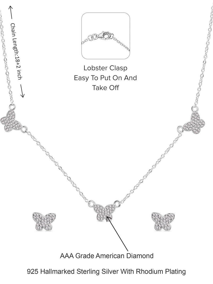 Butterfly Charm Necklace With Earrings For Women-4