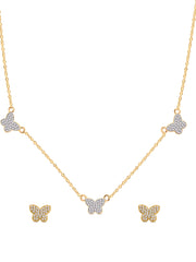 Gold Plated Butterfly Charm Necklace With Earrings For Women-2
