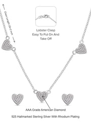 Heart Station Silver Necklace With Earrings For Women-4