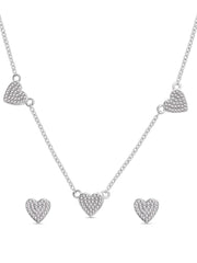 Heart Station Silver Necklace With Earrings For Women-2