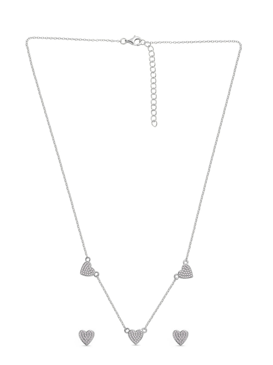 Heart Station Silver Necklace With Earrings For Women-3