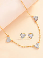 Gold Plated Heart Station Silver Necklace With Earrings For Women