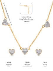 Gold Plated Heart Station Silver Necklace With Earrings For Women-4