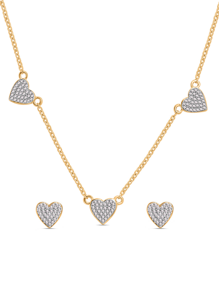 Gold Plated Heart Station Silver Necklace With Earrings For Women-2