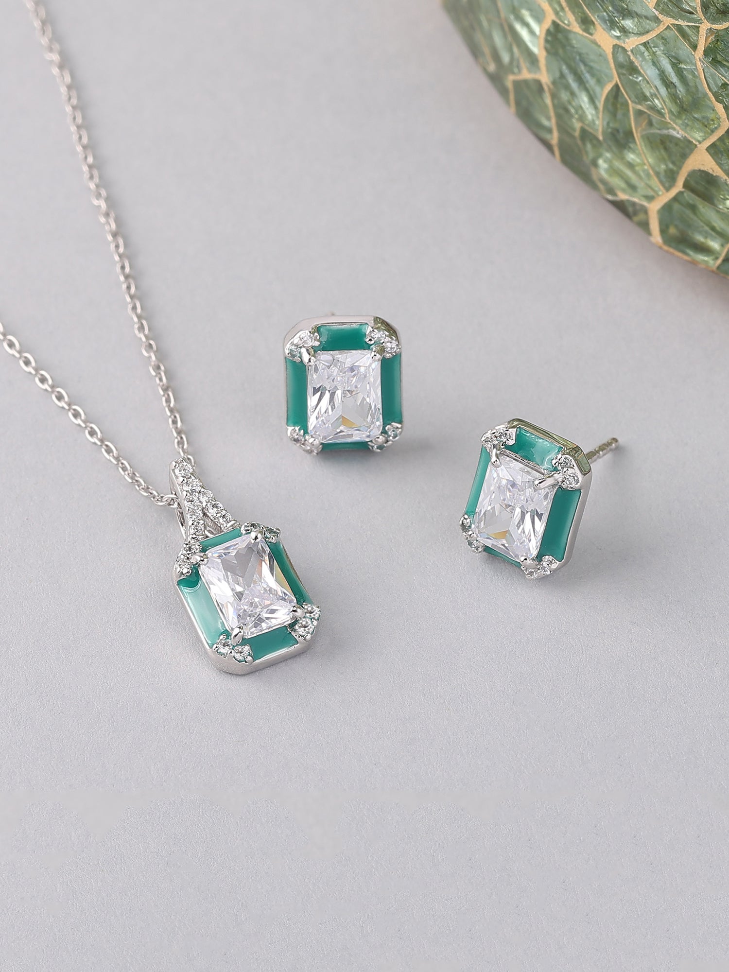 Green Enamel Jewellery Set For Women