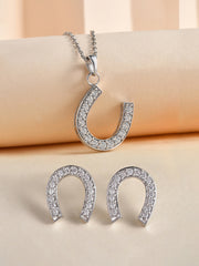 Lucky Horseshoe Pendant With Earrings In 925 Silver