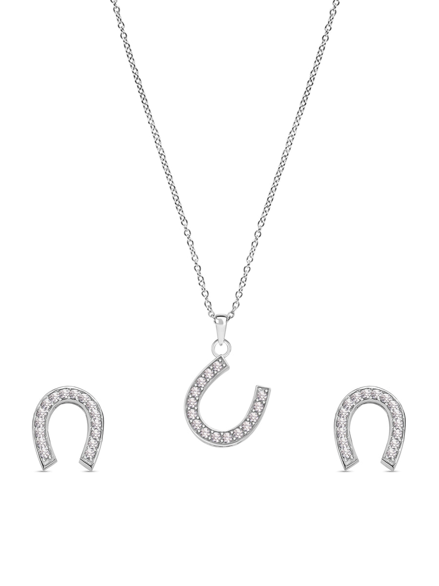 Lucky Horseshoe Pendant With Earrings In 925 Silver-3