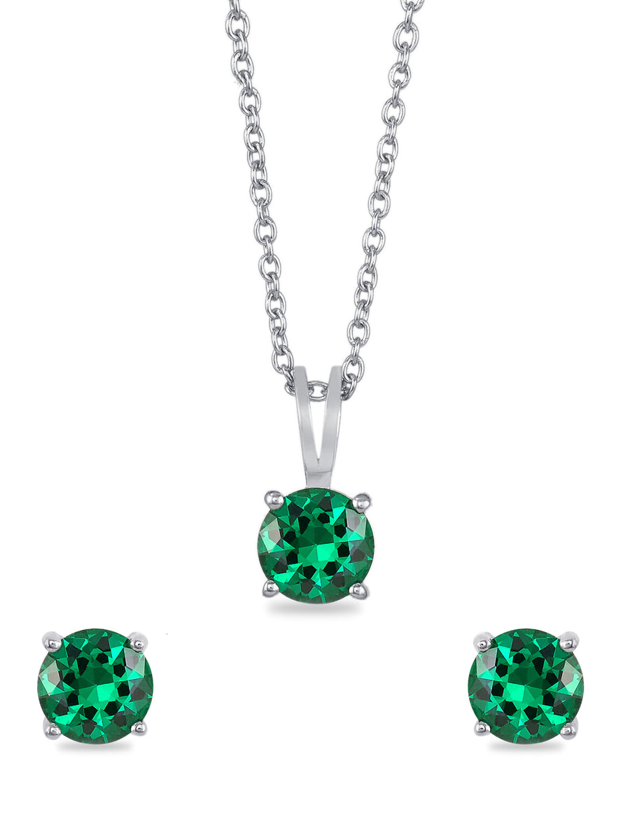 Emerald Pendant And Stud Earrings Set-4