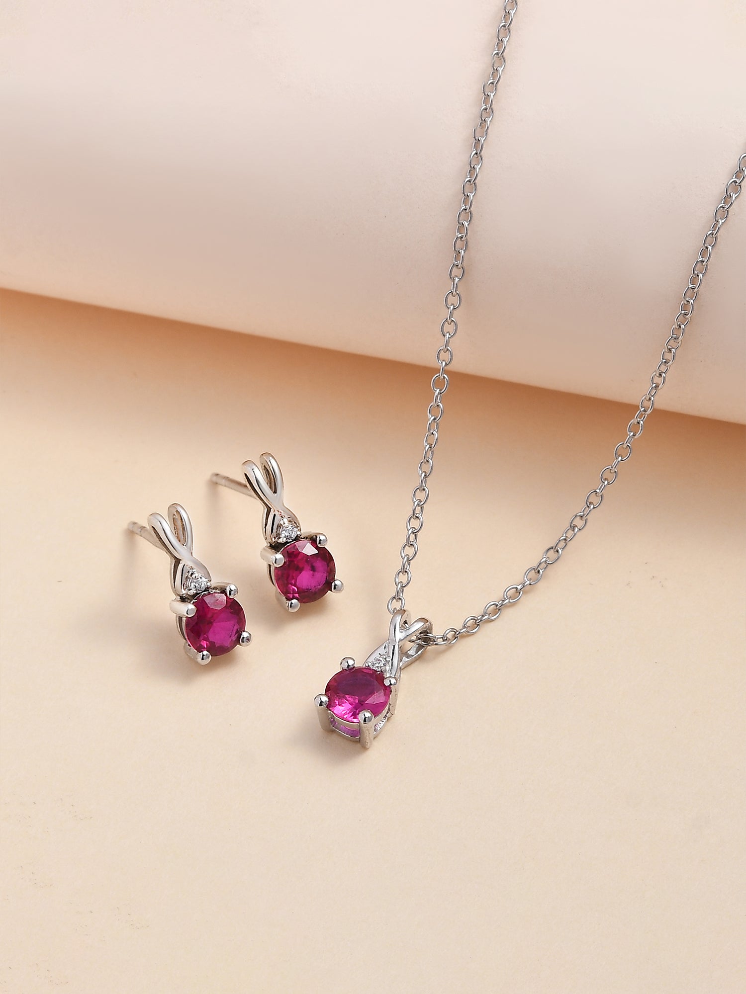 925 Sterling Silver Solitaire Ruby Jewellery Set For Women