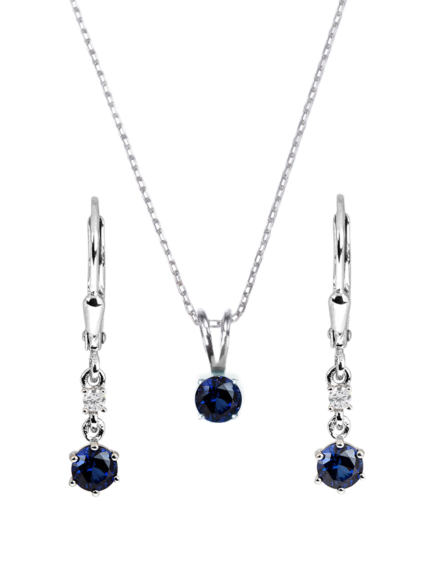 Blue Sapphire Solatire Necklace With Dangler Earrings Set-2