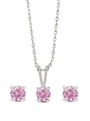 Ornate Jewels Pink Solitaire Necklace With Earrings