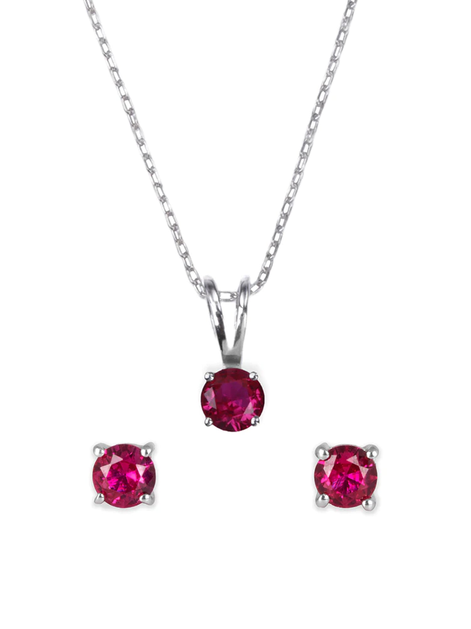 Ornate Jewels Ruby Solitaire Necklace With Earrings-2