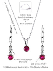 Ruby Solatire Necklace With Long Earrings Pure Silver Set-3