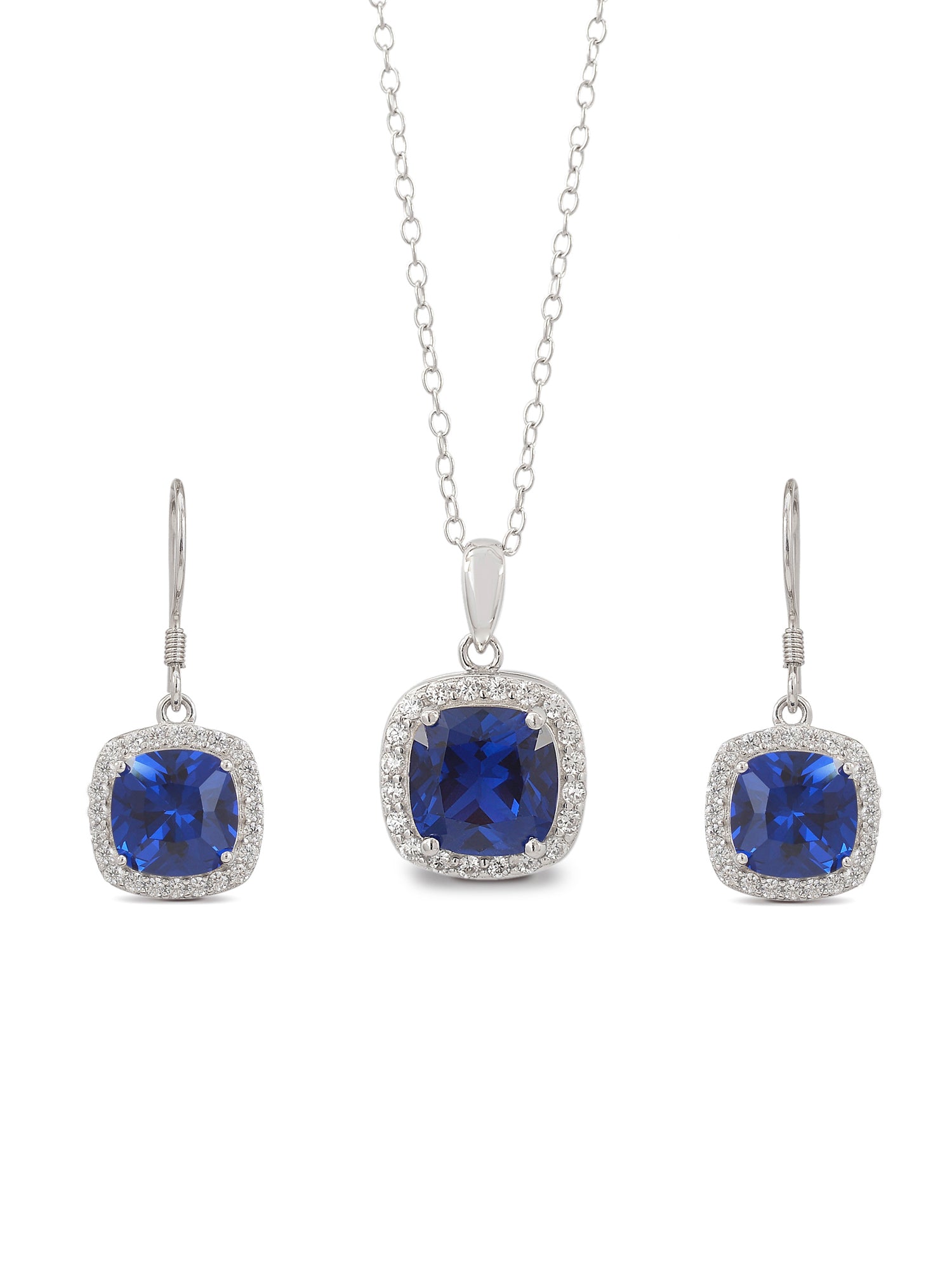 Cushion Cut Blue Sapphire Necklace Set-2