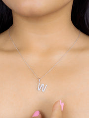 Silver W Initial Pendant With American Diamonds-3