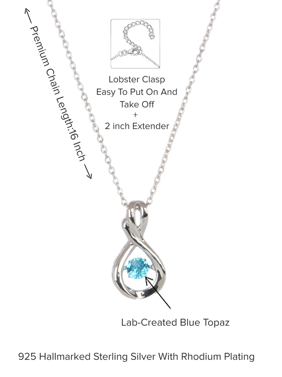 Infinity Design Blue Topaz Dancing Pendant In Pure Silver