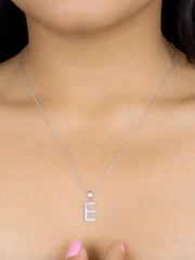 Silver E Initial Letters Or Alphabet Necklace With American Diamonds-1