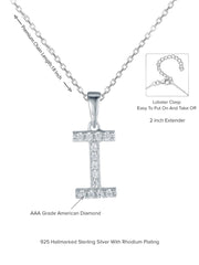 Silver I Initial Letters Or Alphabet Necklace With American Diamonds-4