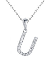 Silver U Initial Necklace American Diamonds