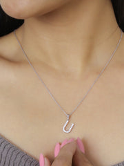 Silver U Initial Necklace American Diamonds-1