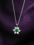 Ornate Jewels Emerald Flower Pendant With Chain In 925 Silver