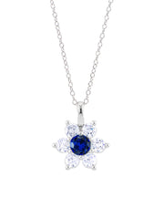 925 Silver Blue Sapphire American Diamond Flower Pendant-2