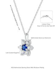 925 Silver Blue Sapphire American Diamond Flower Pendant-04