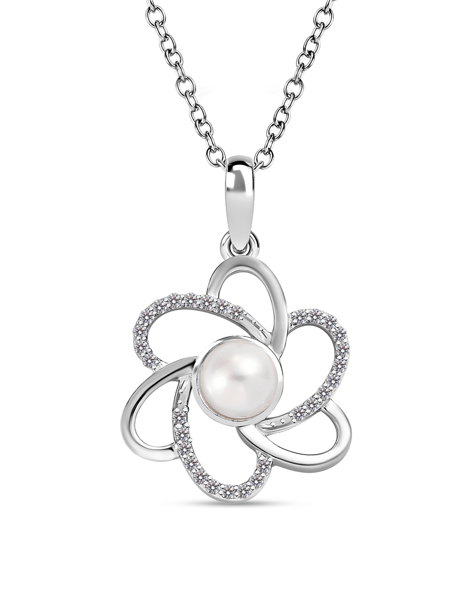 Flower Pearl Necklace In 925 Sterling Silver At Ornate Jewels-2