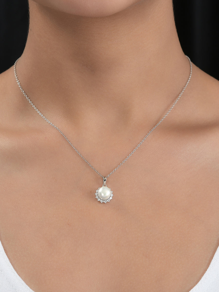 Silver Pearl Necklace By Ornate Jewels-06