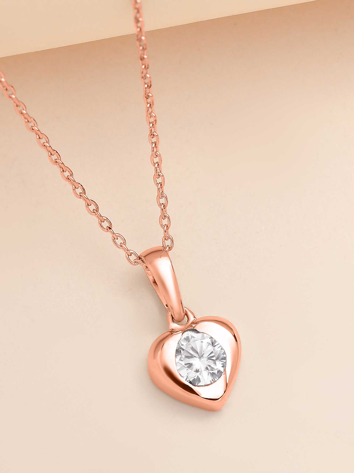 Rose Gold Plated 0.75 Carat Solitaire American Diamond Heart Pendant-1