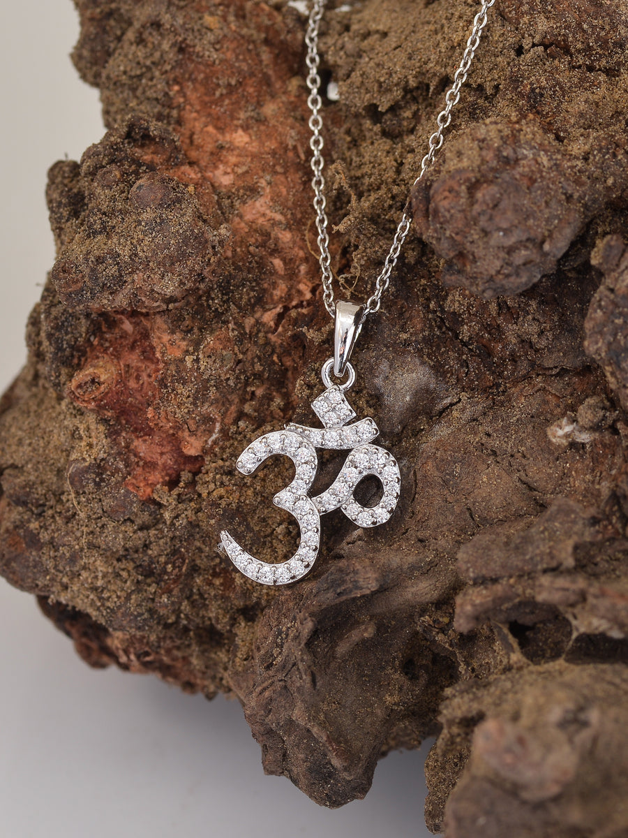 Religious Om Silver Pendant With 18 Inch Chain