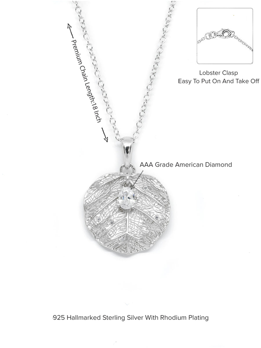 Solitaire With A Leaf Design Pendant With Chain=5