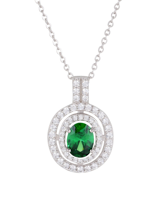 ORNATE JEWELS DOUBLE HALO EMERALD SOLITAIRE NECKLACE