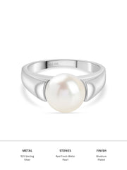 10Mm Single Pearl 925 Silver Ring-5