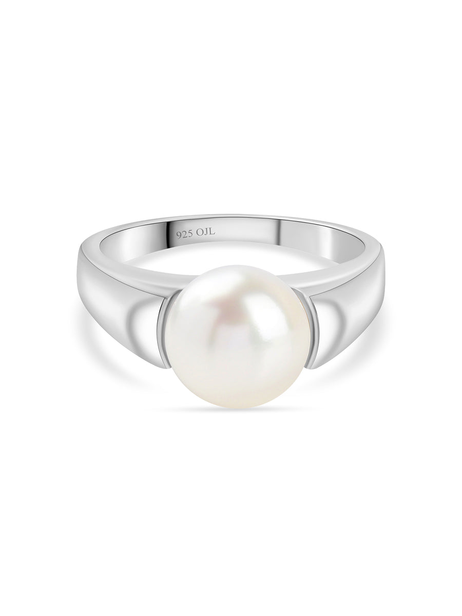 10Mm Single Pearl 925 Silver Ring-1