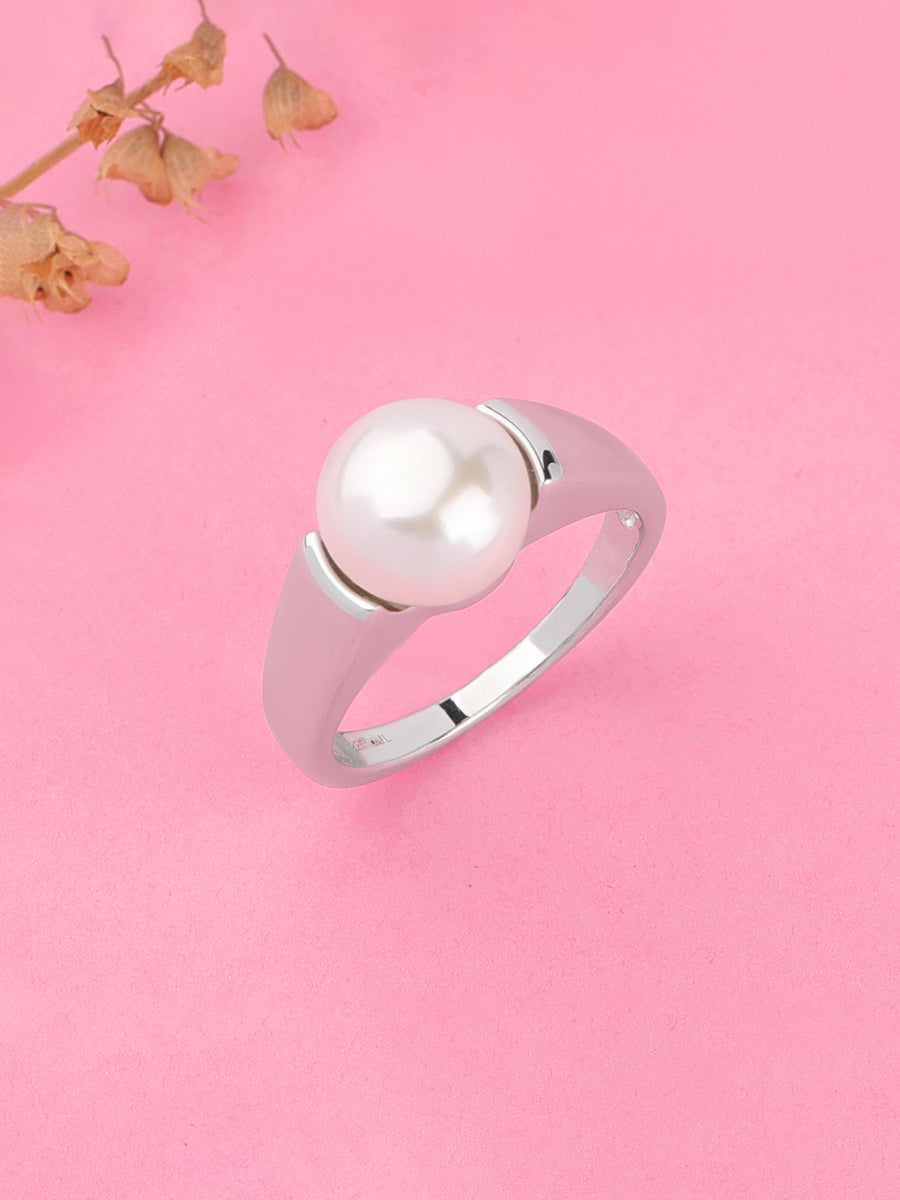10Mm Single Pearl 925 Silver Ring